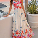 Women's Floral Butterfly Placement Print Cami Dress Shirred Back Sleeveless Vacation Sundress Casual Beach Maxi Dress