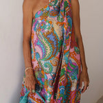 Tie Knot One Shoulder Unique Print Maxi Vacation Dress