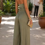Margovil Halter Cowl Neck Sleeveless Top Elastic Waist Wide Leg Pants Set