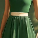 【24-hour shipping out】Casual Fashion Polo Neck White Trim Green Sleeveless Mini Dress