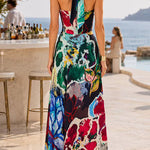 Halter Neck Abstract Floral Print Maxi Dress
