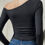 One-Shoulder Ruched Long Sleeve Top