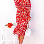 Margovil V Neck Long Sleeves Dress Printed Mermaid Midi Dress