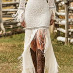 Retro White Lace V-neck Long Sleeve Tassel Short Front And Long Back Skirt Maxi Dress