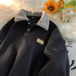 KZZ Corduroy Polo collar sweater couple autumn and winter style plus