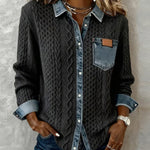 Harper - Chic Knitted Shirt with Denim Details