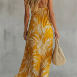 Margovil Spaghetti Strap V Neck Printed Chiffon Maxi Dress