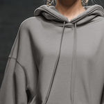 Casual And Fashionable Hooded Elastic Hem Gray Sweatshirt Mini Dress