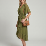Keziah | Short Sleeve Wrap Soft Flowing Hem Midi Dress