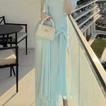 Margovil Off Shoulder Long Sleeves Knot Waist Draped Maxi Dress