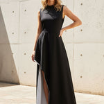 Irregular Clipping Skinny Contrast Color Round-Neck Maxi Dresses