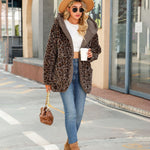 Hooded Loose Leopard Plush Cardigan Jacket
