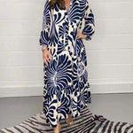 Printed Shirt Dresses V-Neck Three Quarter Sleeves Midi Dress