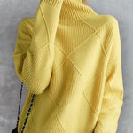 Women Elegant Turtleneck Loose Sweater Pure Color Knitted