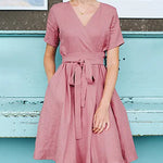 Short Sleeved With Belted Dress Holiday Dresses