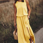 Nadorine Women's Crewneck Sleeveless Split Maxi Dress Casual Loose Sundress Long Flowy Beach Dress with Pockets