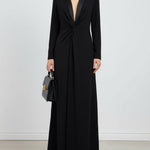 Long Sleeves Skinny Solid Color Deep V-Neck Maxi Dresses