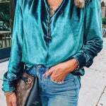 Sexy V-Neck Gold Velvet Long Sleeve Shirt