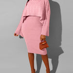 Women's Rib knit Sweater Skirt Two Piece Set Outifts Long Sleeve Turtleneck Sweaters and Tank Midi Dresses
