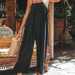 Sleeveless Strap Loose Jumpsuits Stretchy Long Pants Romper with Pockets