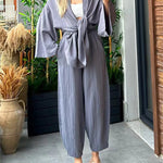 Nadorine Women's Casual Comfort Set Loose Cardigan Top & High-Waist Wide-Leg Pants with Pockets