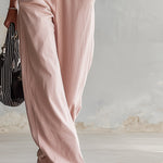 Stylish Color-blocked Striped Sleeve Pink Cotton Jumpsuit