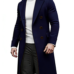KZZ Men's Notch Lapel Double Breasted Long Trench Coat
