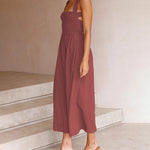 Elastic Waist Cross Straps Solid Casual Dress Sleeveless A-Line Summer Maxi Dress