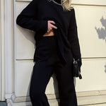 Turtleneck Loose Hem Slit Long Sleeve Knitted Pullover Sweater Tops