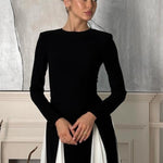 Contrast color double-layered tulle long-sleeved maxi dress