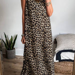 Black Contrast Striped Trim Leopard Sleeveless Midi Dress