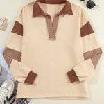 Light French Beige Striped Patchwork Collar Sweatshirt