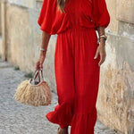 V-neck Ruffled Loose Maxi Dress