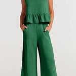 Sleeveless pleated vest wide-leg cropped pants casual suit