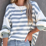 Stripe Drop Shoulder Striped Pullover Sweatshirt