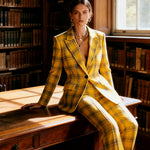 Elasticated Waist High Waisted Buttoned Contrast Color Plaid Split-Joint Notched Collar Blazer Outerwear