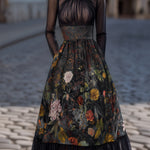 Pleated Sheer Long-Sleeve Floral Midi Dress