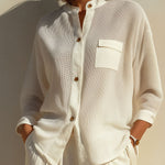 Quiet Luxury Relaxed Ivory Textured Button-Up Blouse