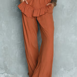Bohemian Style Cotton Ruffle Strap Top & Straight-leg Pants Set
