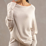 Nadorine Asymmetric Draped Jumper Long Batwing Sleeve Off The Shoulder Sweater