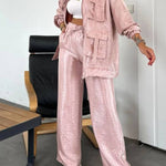 Easy on Me Metallic Fabric Elastic Waist Pocketed Wide Leg Pants