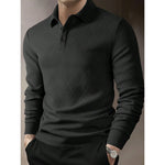 KZZ Men's Casual Plain Knit Long-Sleeve Polo Shirt