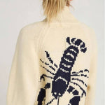 Chunky and Unique Knit Contrast Color Lobster Button Pocket Loose Cardigan