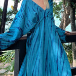 Loose Raglan Sleeve Printed Split-Joint V-Neck Maxi Dresses