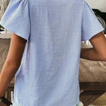 Sky Blue Striped Crochet Applique Boho Blouse