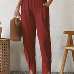 High Waist Wide Leg Palazzo Lounge Pants Smocked Elastic Waist Cotton Pants