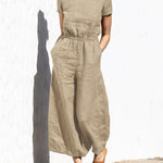 Nadorine Women's Cotton Linen Wide Leg Jumpsuit