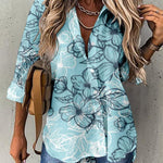 Nadorine Vintage Floral Shirt Tops Casual Lapel Neck Long Sleeve Fitted Blouse