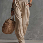 Boho Vintage Sleeveless Zip-Front Cotton Jumpsuit In Sand Beige