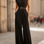 Sleeveless Draped Wide-Leg Jumpsuit With Belt